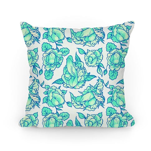 Floral Penis Pattern Teal Pillow